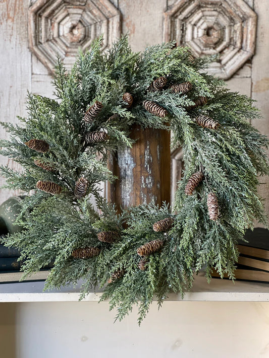 Luminous Cedar Wreath, Feathered Farmhouse