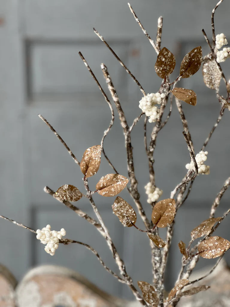 Icy Birch Berry & Leaves Spray, Feathered Farmhouse
