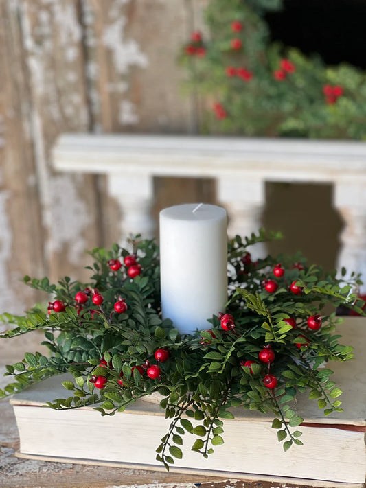 Lively Berry Bough Candle Ring, Feathered Farmhouse
