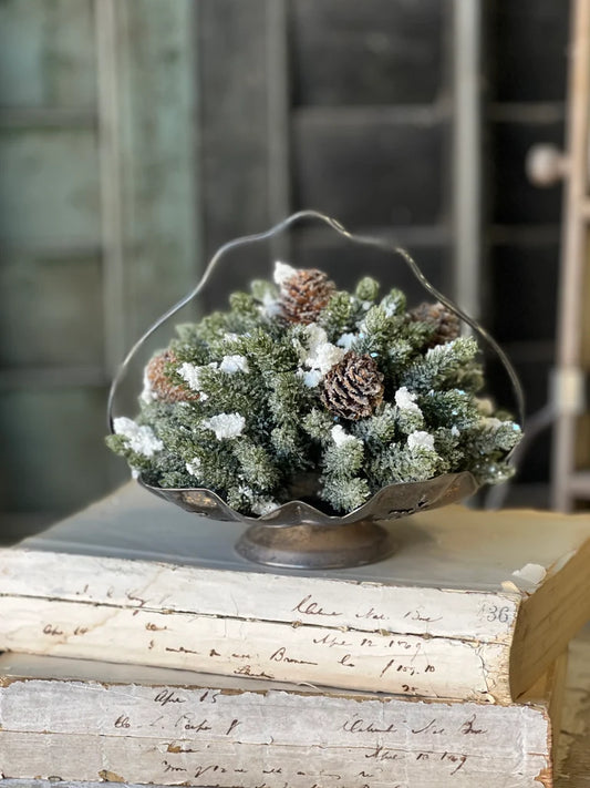 Snowy Mini Pine Orb, Feathered Farmhouse