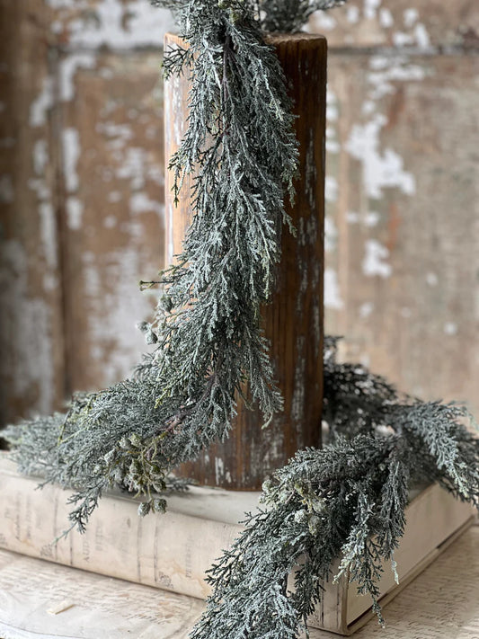 Frosted Twilight Cedar Garland, Feathered Farmhouse