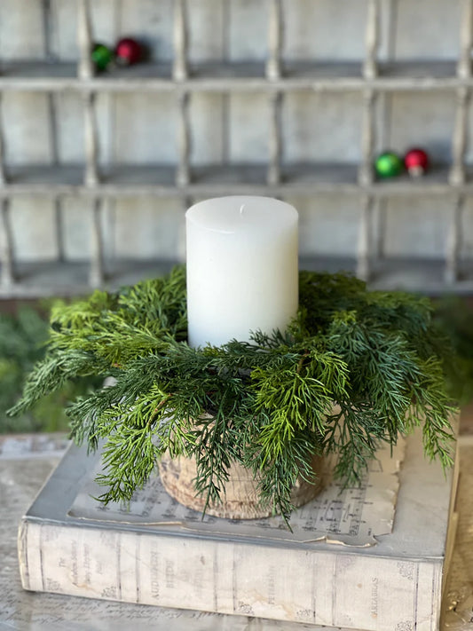 Verdant Cedar Candle Ring, Feathered Farmhouse