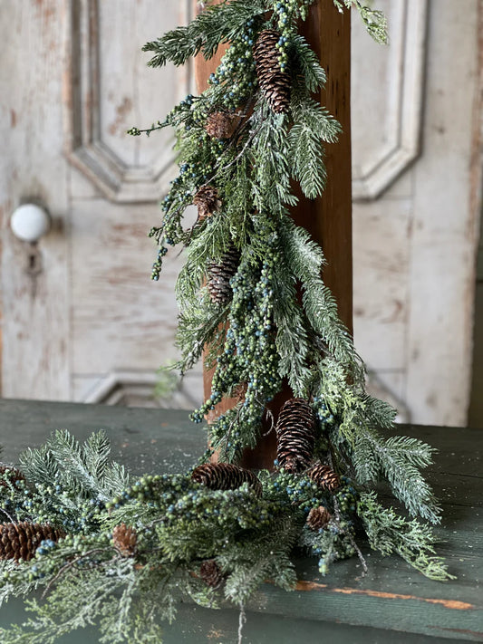 Greensleeves Pine Garland, Feathered Farmhouse