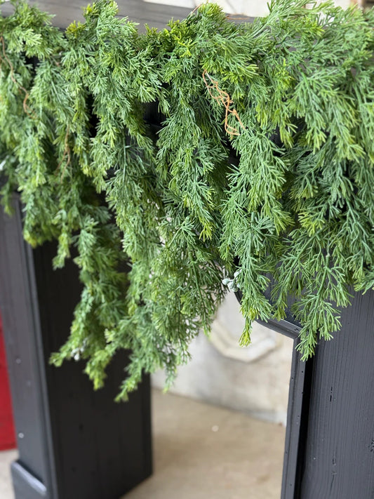 Dripping Cedar Weeping Garland, Feathered Farmhouse
