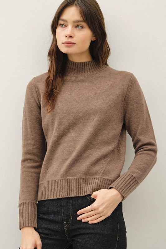 Brown Kristen Mock Neck Sweater, Feathered Farmhouse