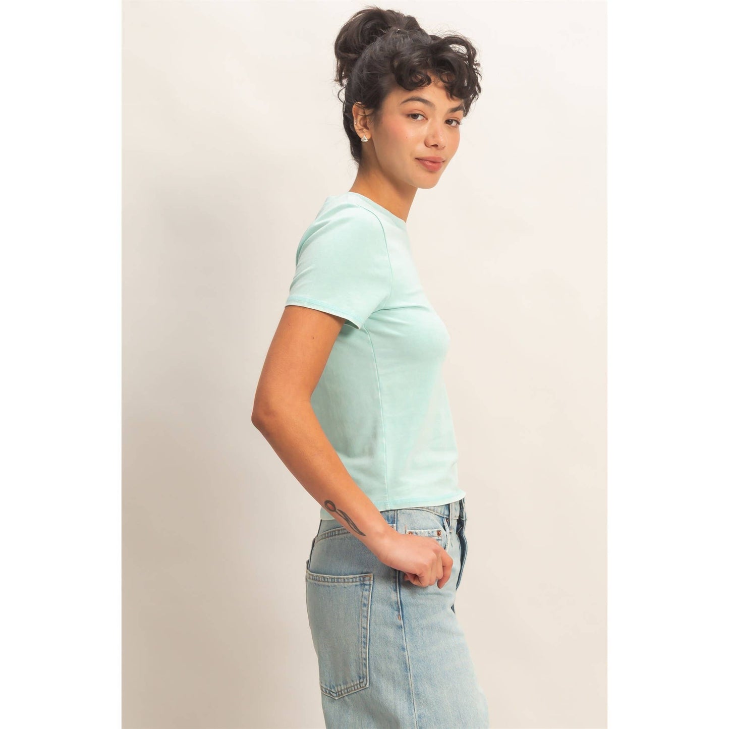 Turquoise Mineral Washed Short Sleeve Top