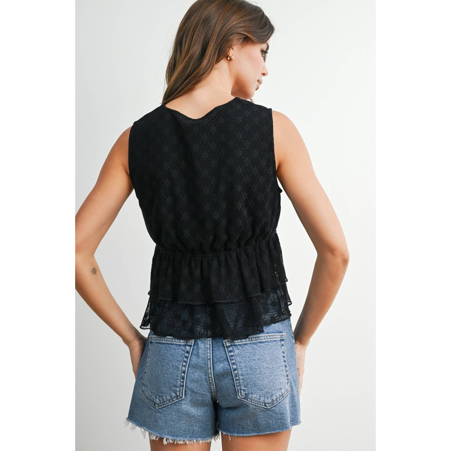 Tiered Ruffle Hem Tie-Front Tank Top, Feathered Farmhouse