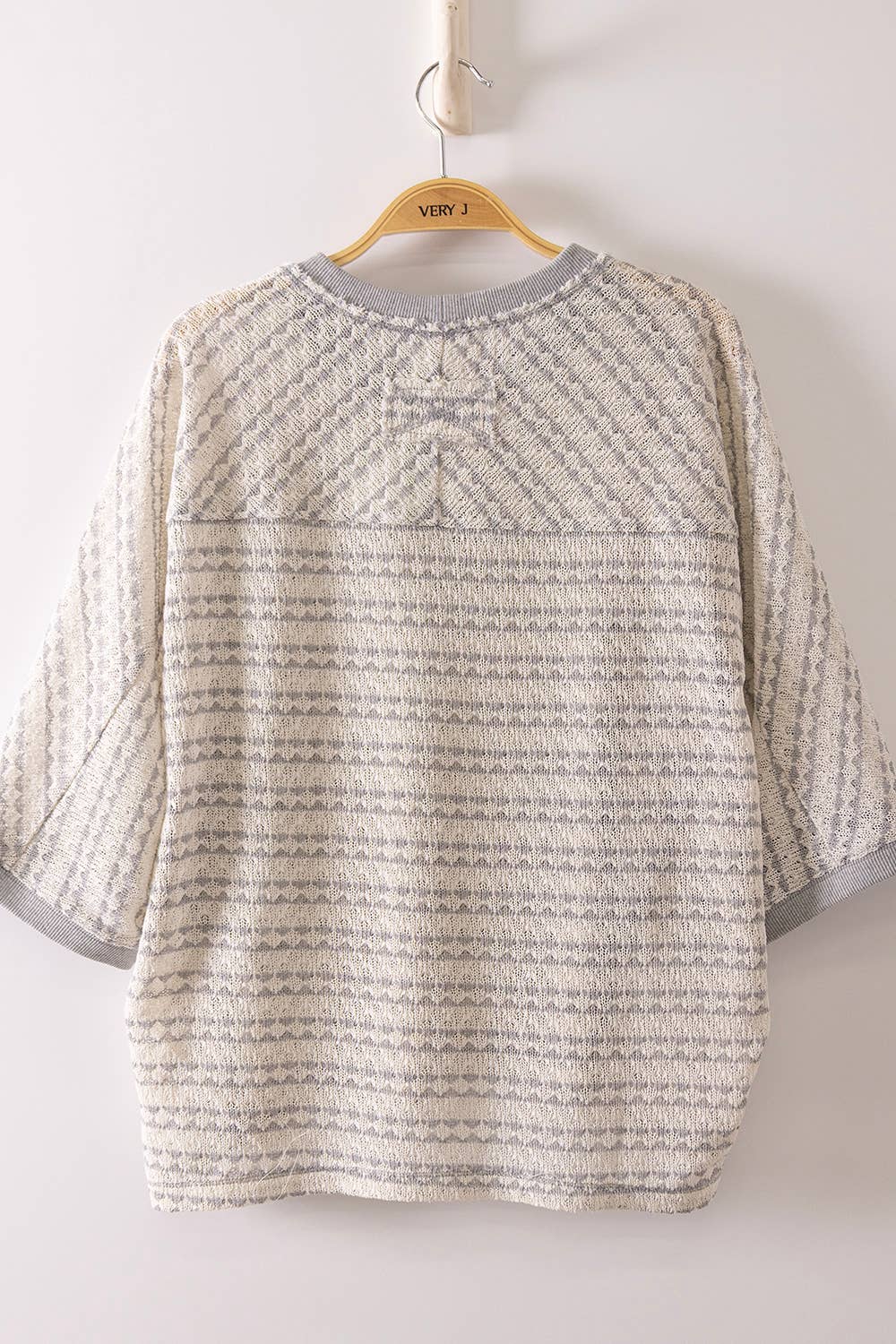 Gray Textured Stripe Knit Top, Feathered Farmhouse