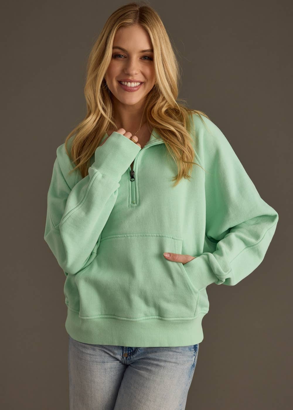 Mint Quarter Zip Sweatshirt, Feathered Farmhouse