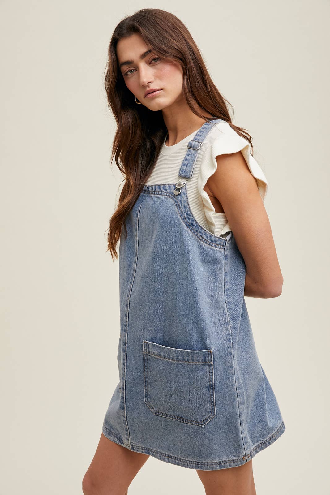 Denim Mini Overall Skirt, Feathered Farmhouse