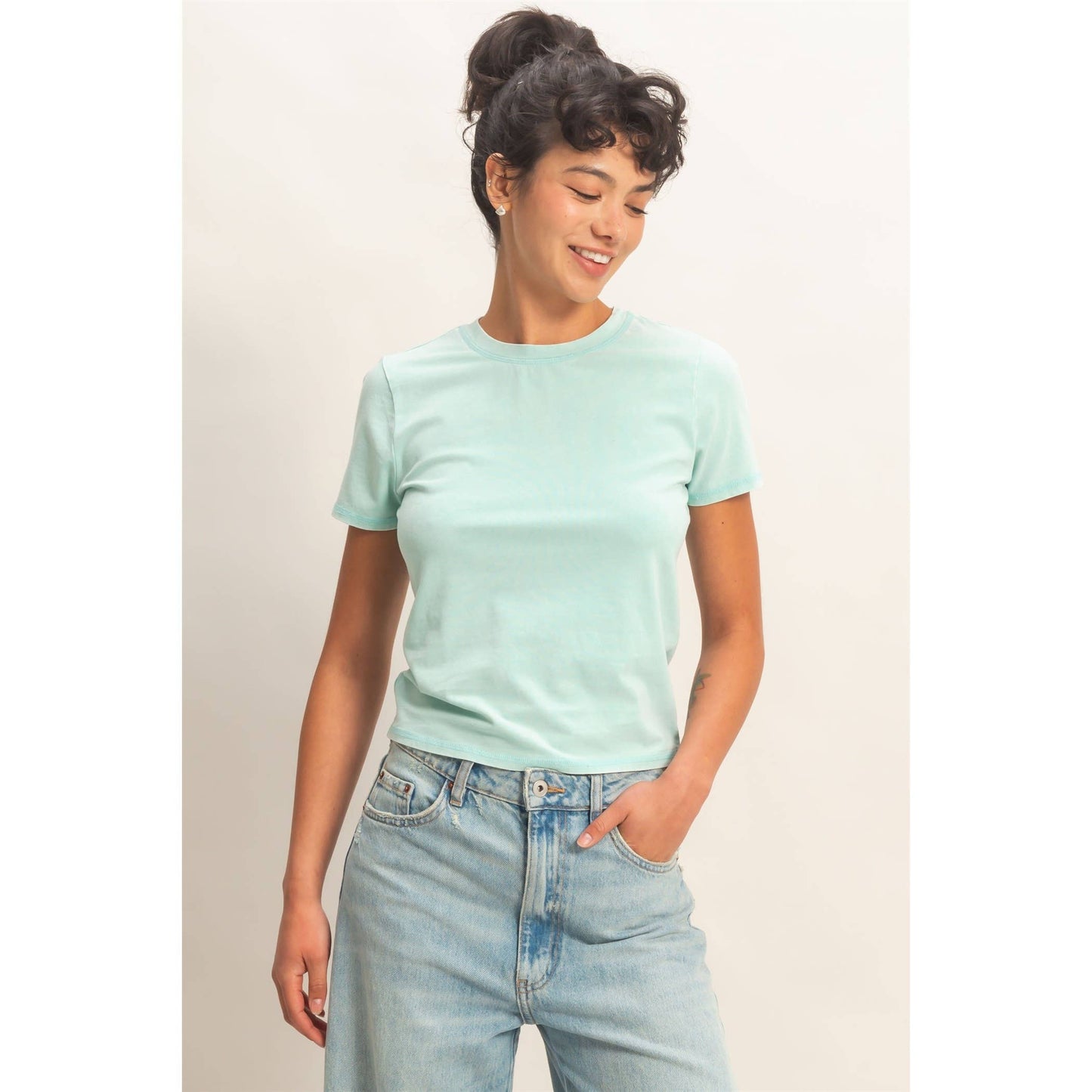 Turquoise Mineral Washed Short Sleeve Top