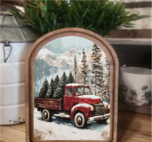 Christmas Truck Arch Top, Feathered Farmhouse
