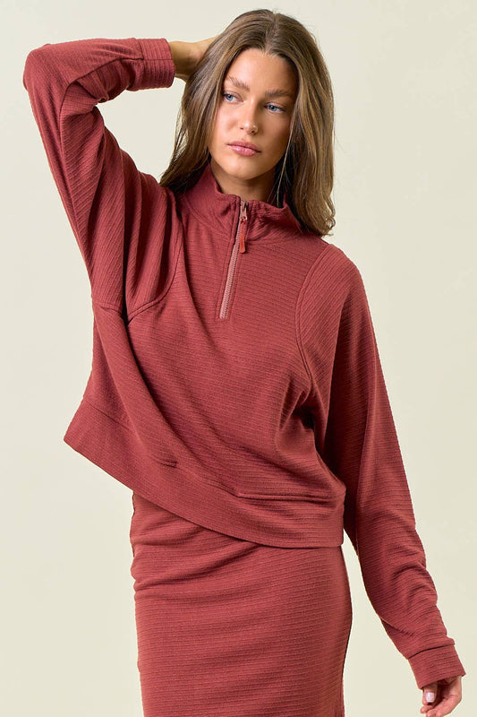Stripe Textured Half-Zip Sweatshirt, Feathered Farmhouse