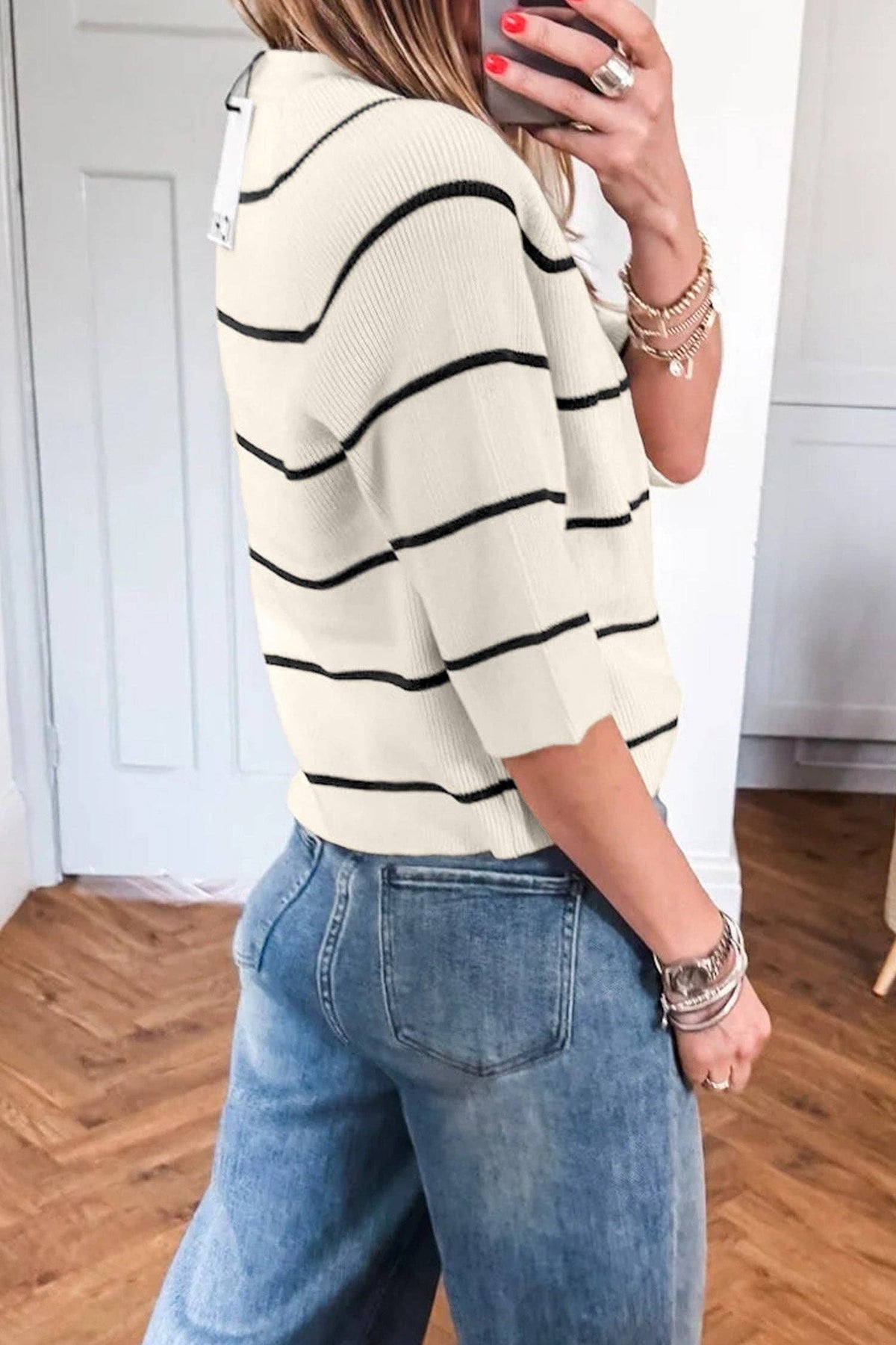 Jen White Stripe Ribbed Sweater Tee