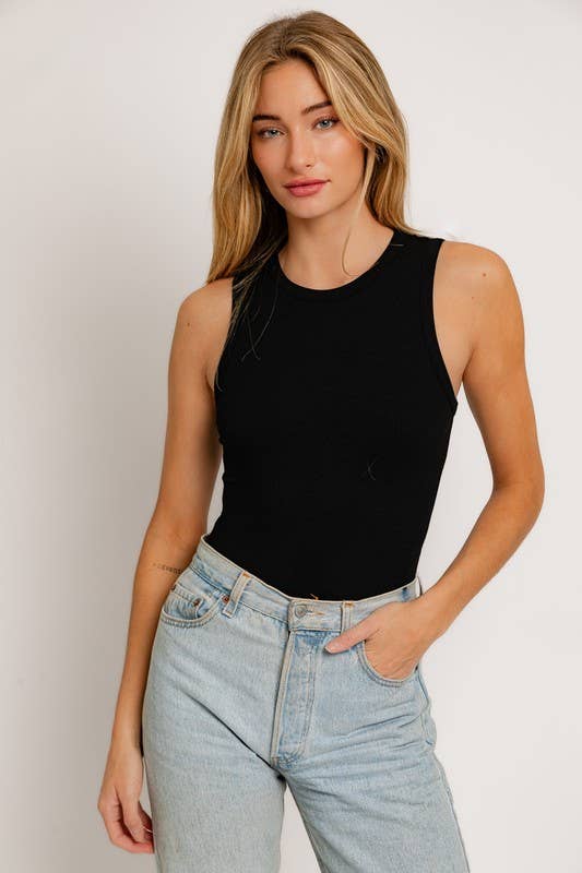 Round Neck Sleeveless Bodysuit, Feathered Farmhouse