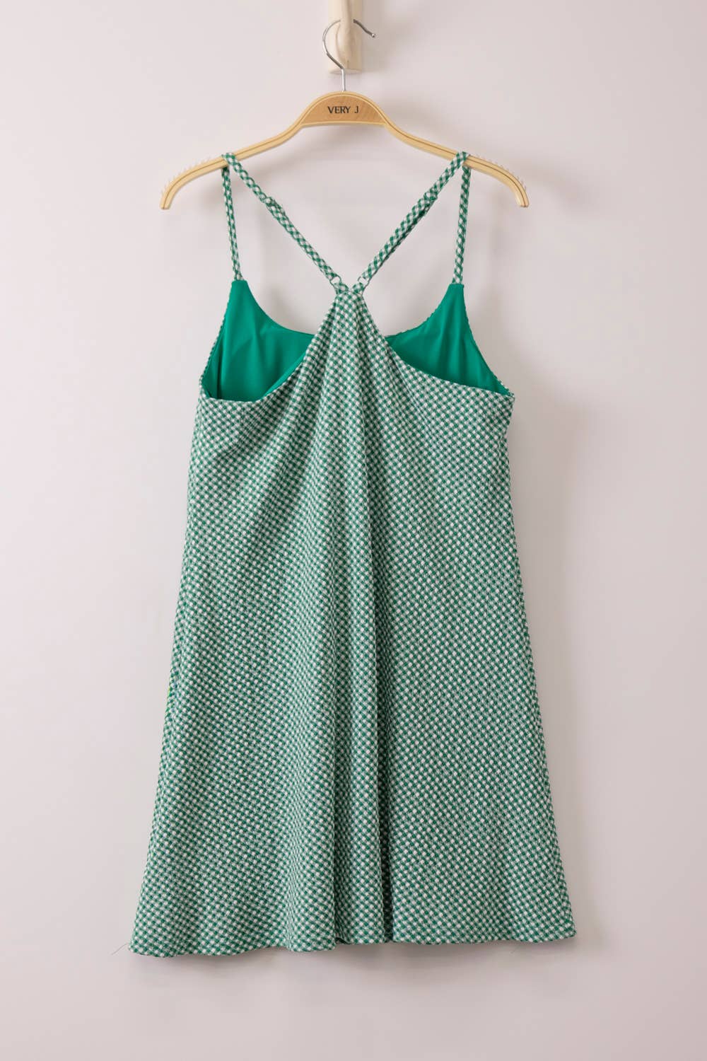Kelly Green Textured Checkered Knit Activewear Tennis Dress, Feathered Farmhouse