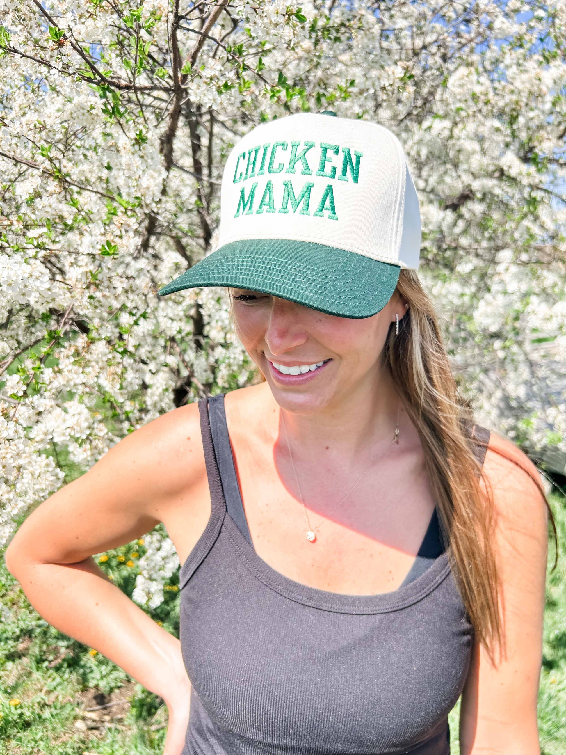 Western 'Chicken Mama' Women's Embroidered Trucker Hat, Feathered Farmhouse