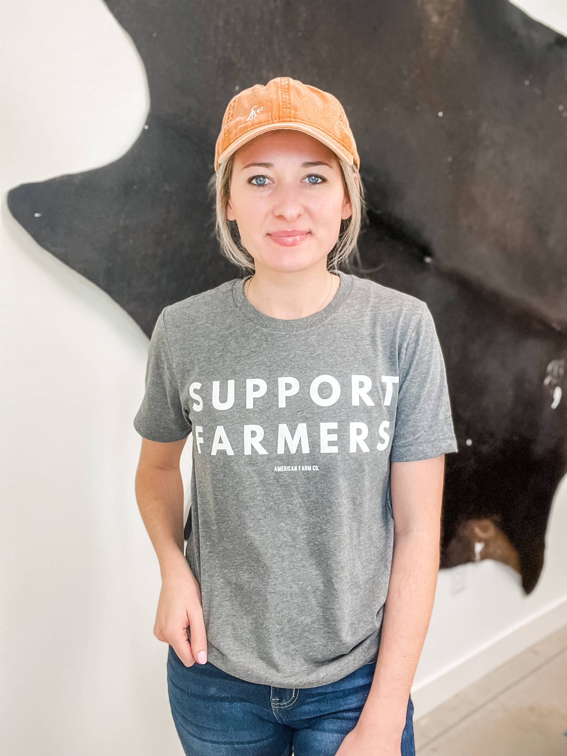 Western Support Farmers Grey Graphic Tee, Feathered Farmhouse