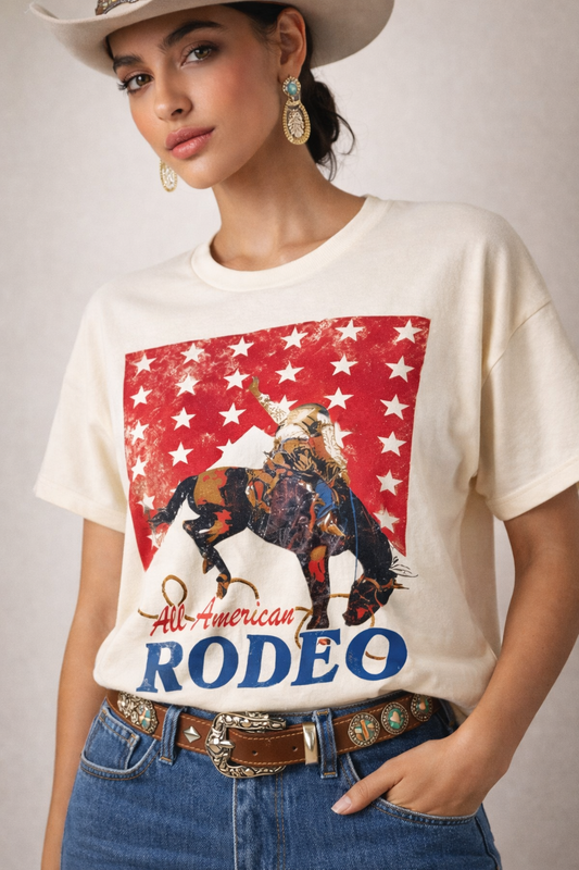 All-American Rodeo Western Cowboy T-Shirt, Feathered Farmhouse