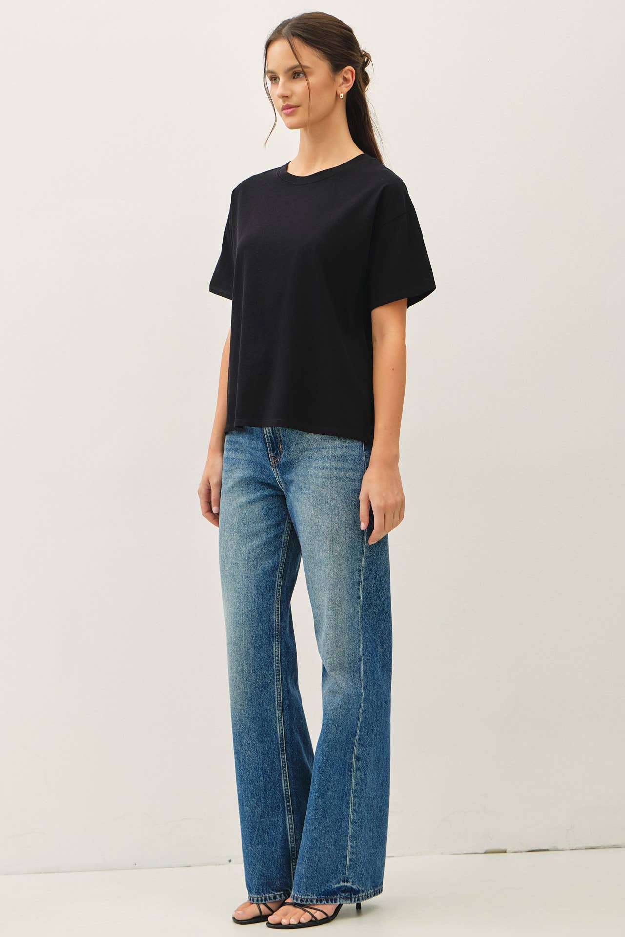 Black Jersey Boxy Crop T-Shirt, Feathered Farmhouse