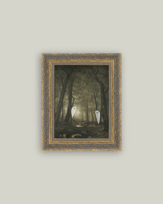 Peeking Ghost Framed Antique Art, Feathered Farmhouse