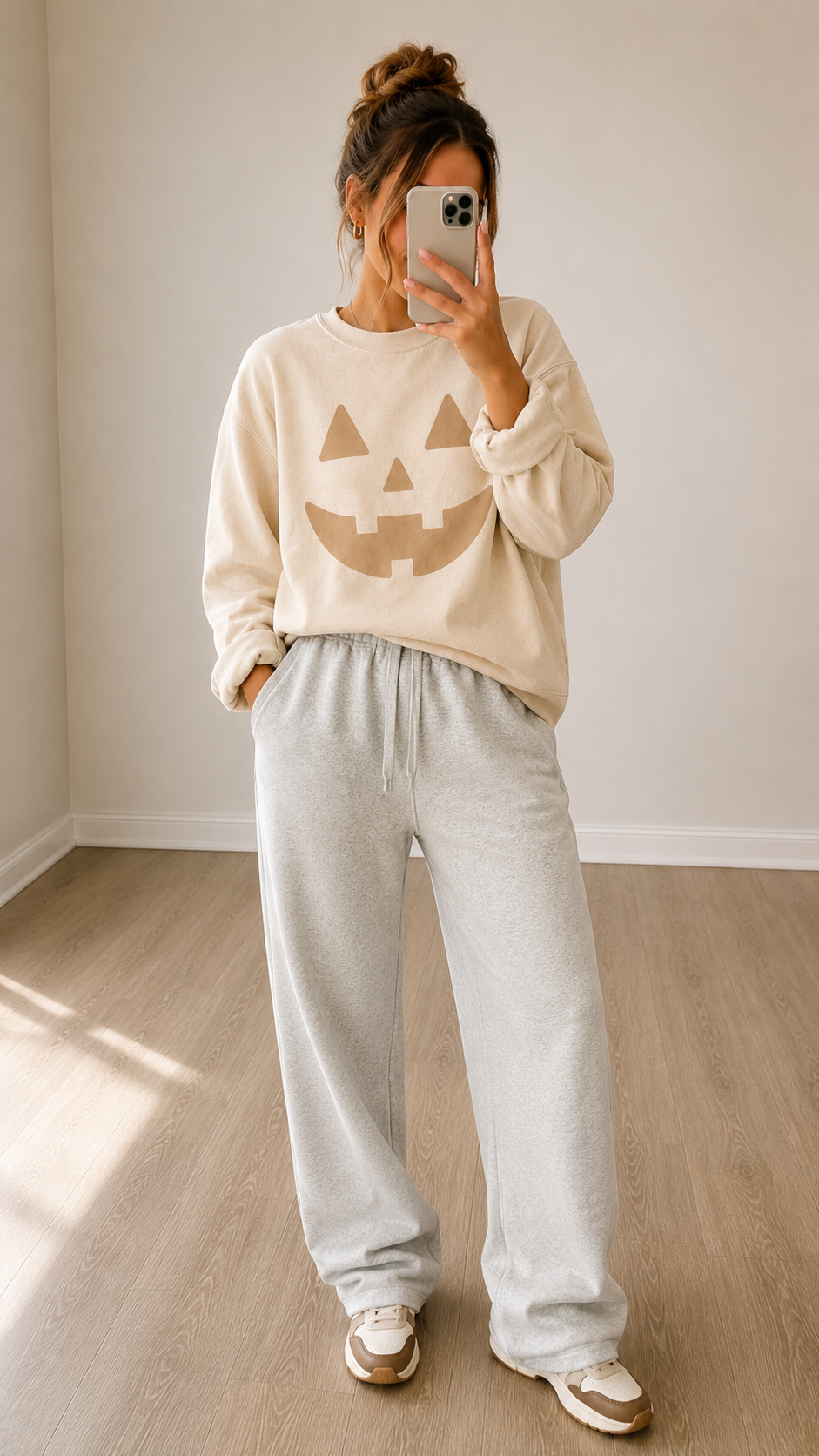 Neutral Jack-O-Lantern Pullover, Feathered Farmhouse