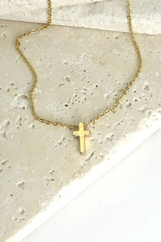Classic Mini Cross Necklace, Feathered Farmhouse