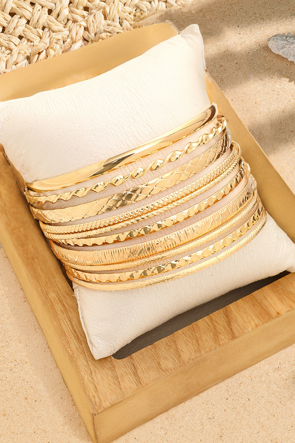 Textured Twisted Stackable Alloy Bracelet Set, Feathered Farmhouse