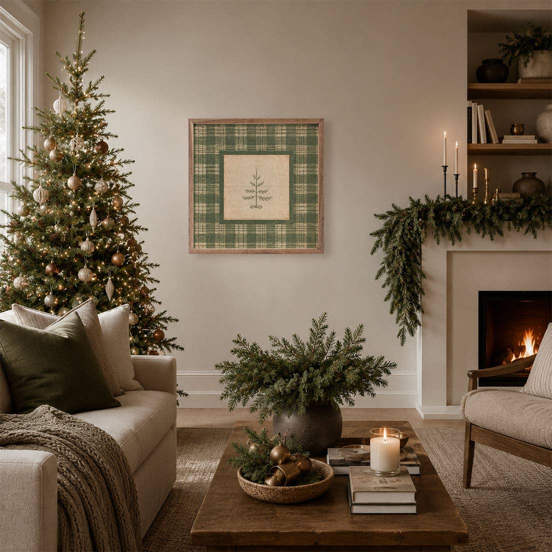 Evergreen Plaid Tree, Feathered Farmhouse