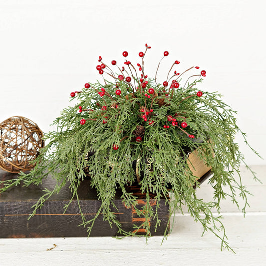 Wispy Cypress Pine with Red Berries Orb, The Feathered Farmhouse
