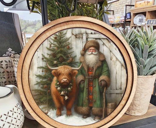 Highland Santa Green Art, Feathered Farmhouse