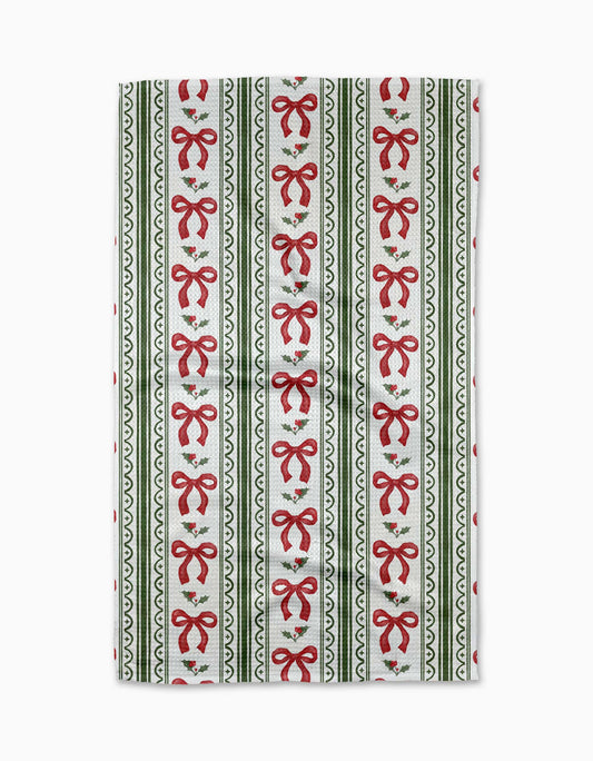 Christmas Bow Stripe Tea Towel, Feathered Farmhouse