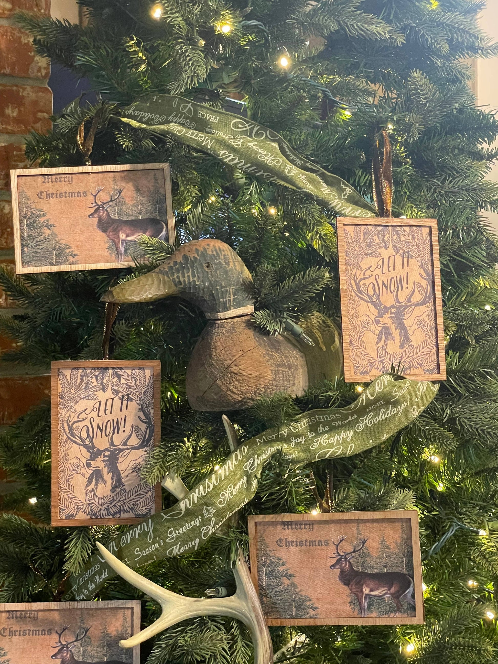 Christmas Deer Ornament, Feathered Farmhouse