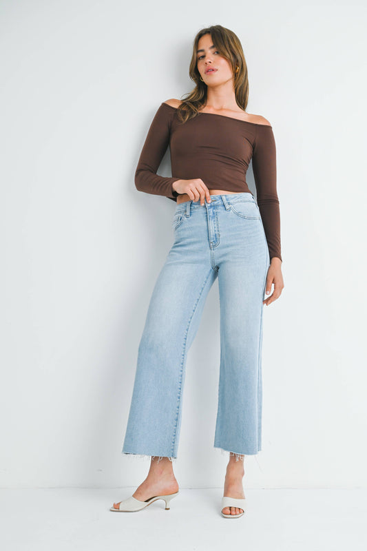 Slim Wide Leg Light Wash Jean, Feathered Farmhouse