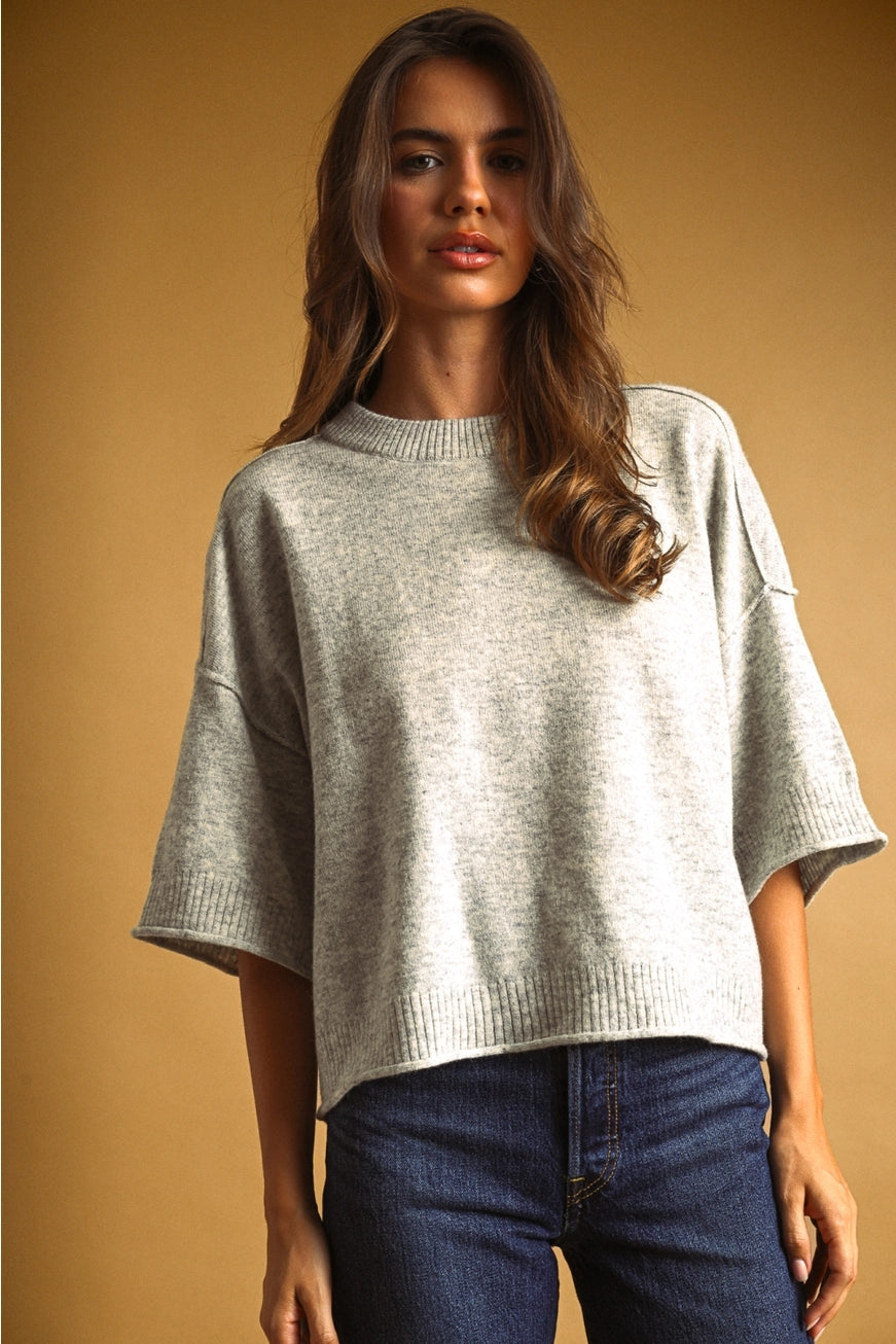 Heather Grey Jaime Knit Crop Sweater, Feathered Farmhouse