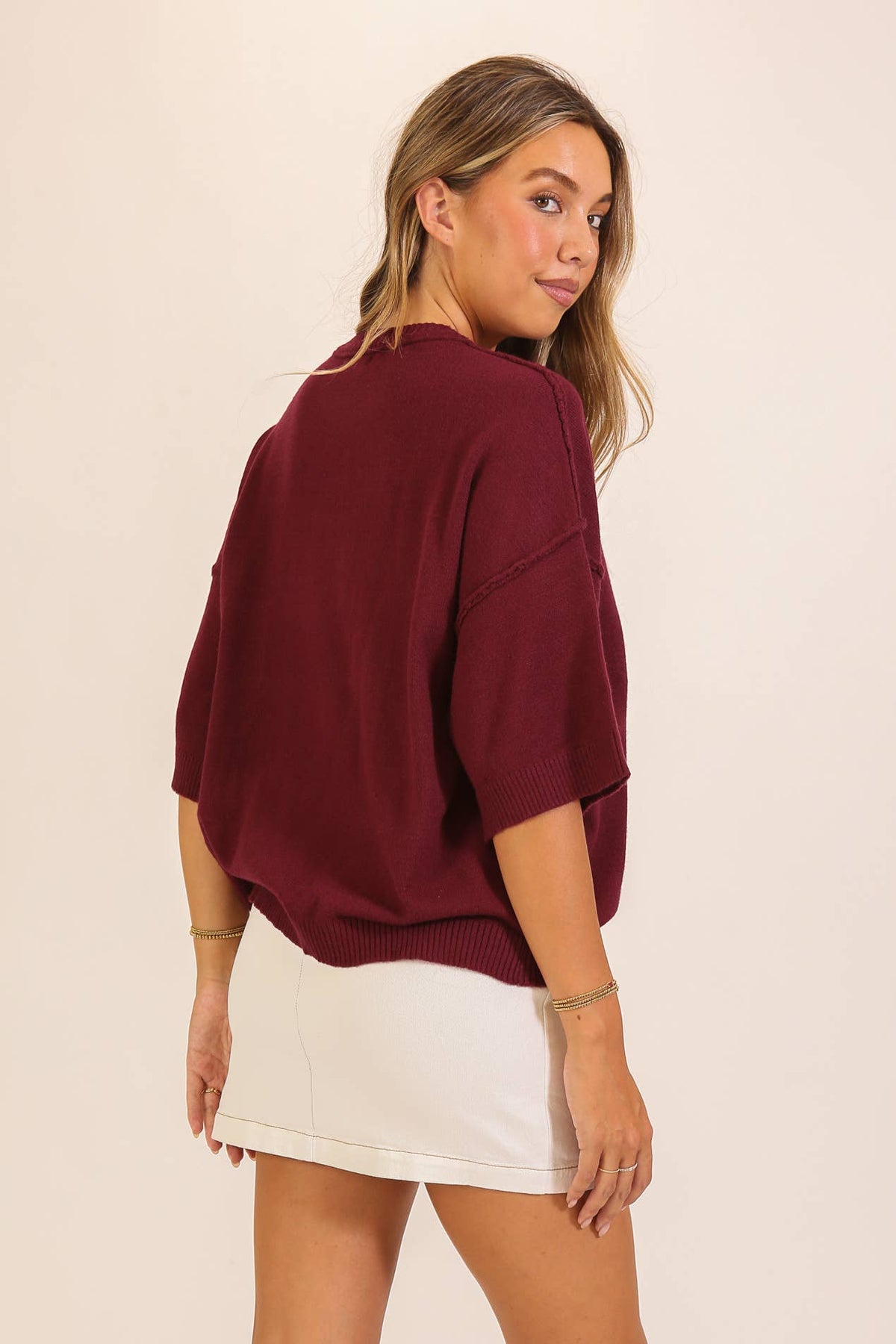 Burgundy Clara Pocket Knit Sweater, Feathered Farmhouse