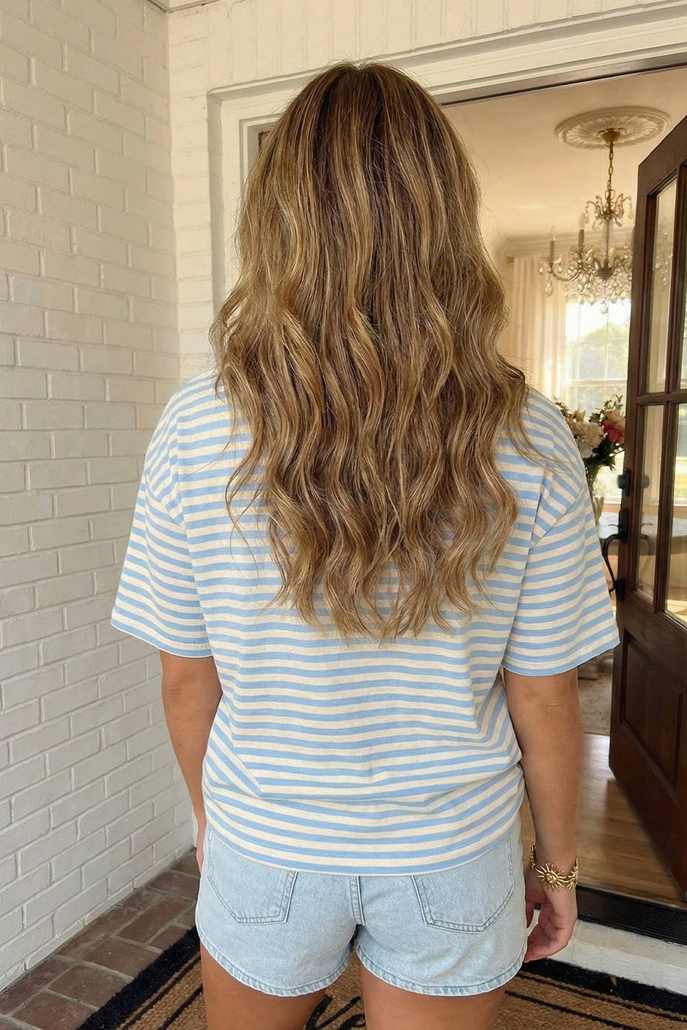 Striped Drop Shoulder Loose Tee, Feathered Farmhouse