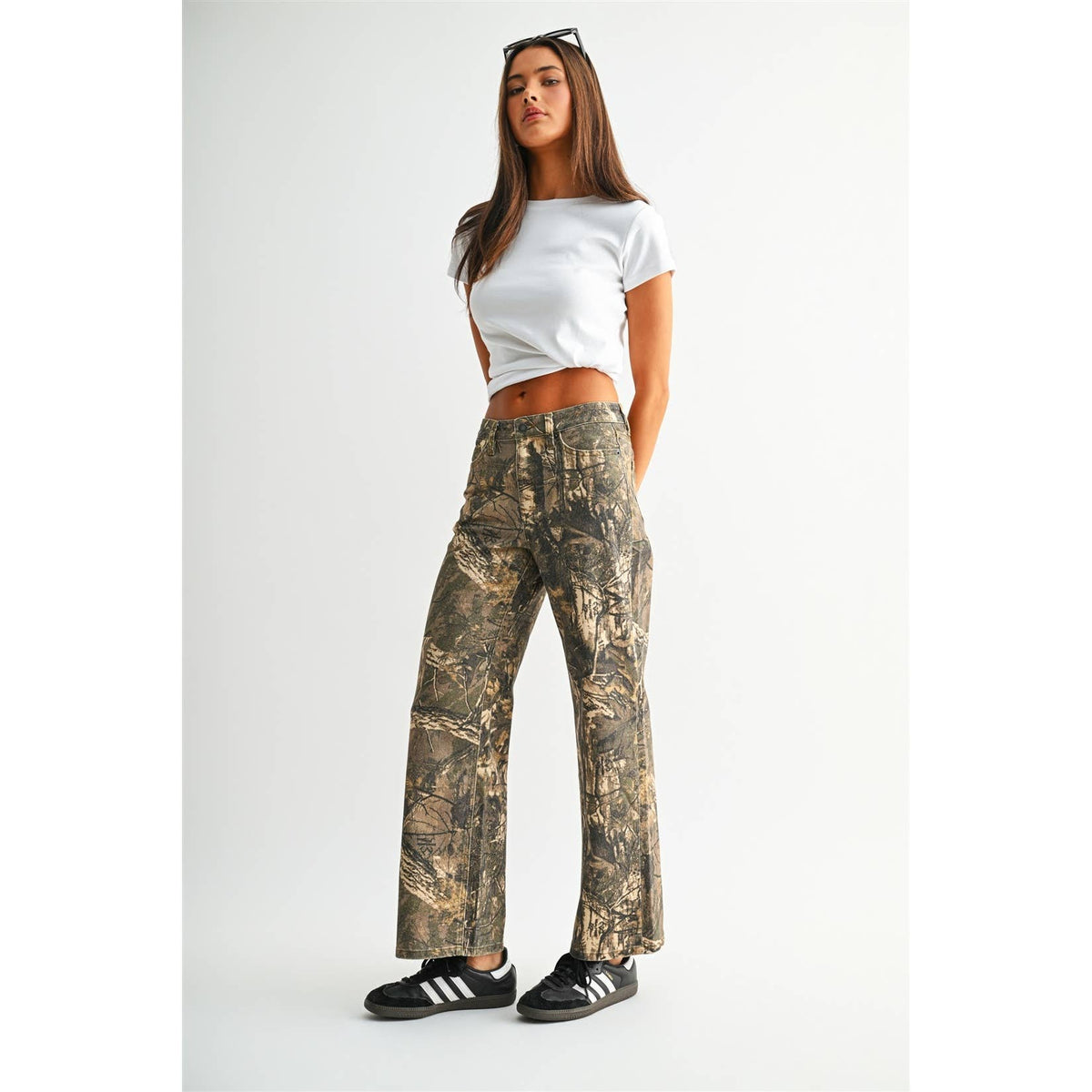 High Rise Wide Leg Camo Jeans, Feathered Farmhouse