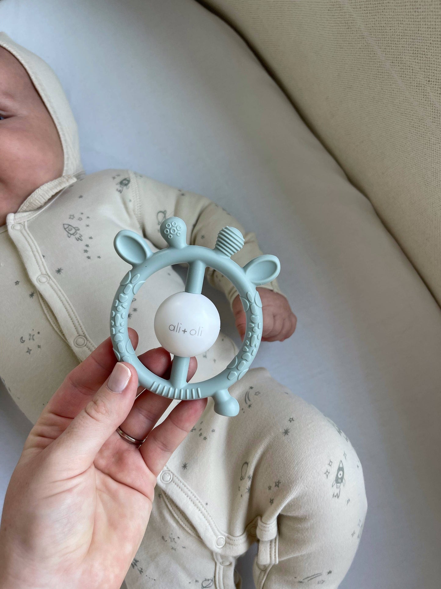Giraffe Teether & Rattle Food-Grade Silicone Toy, Feathered Farmhouse