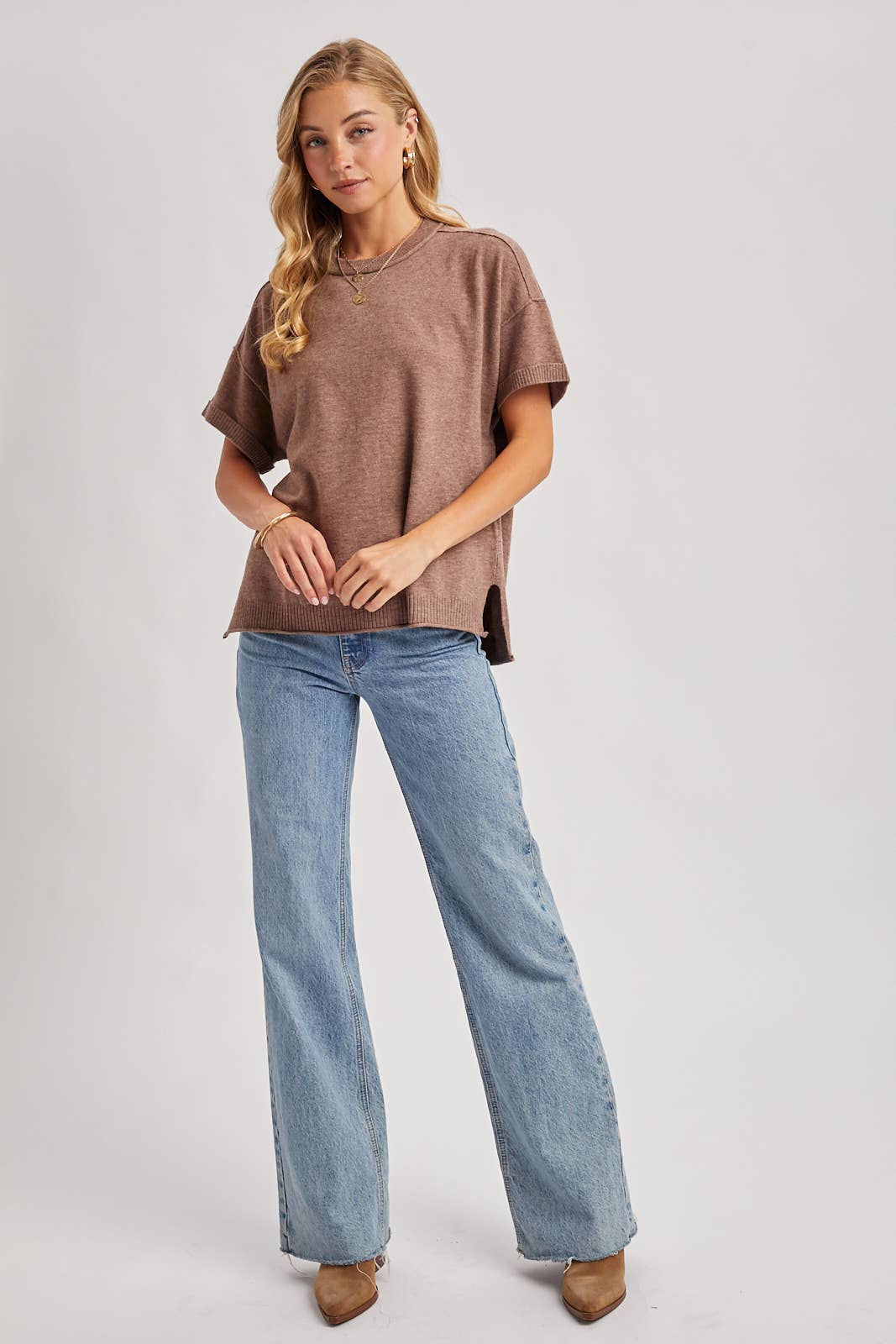 Mocha Maggie Knit Top, Feathered Farmhouse