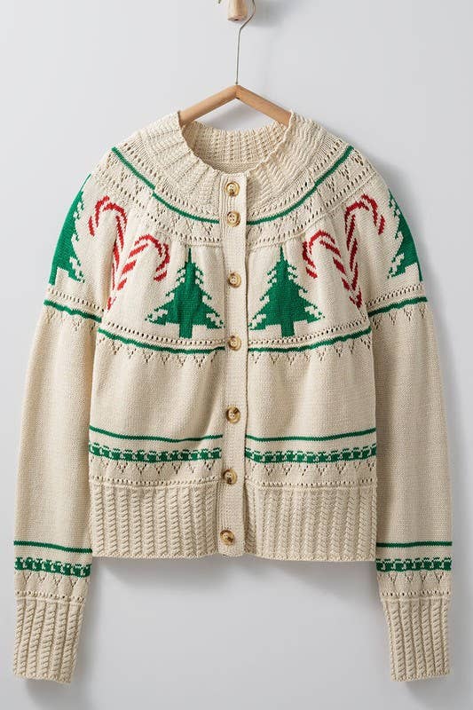 Super Holiday Cheer Crewneck Cardigan, Feathered Farmhouse