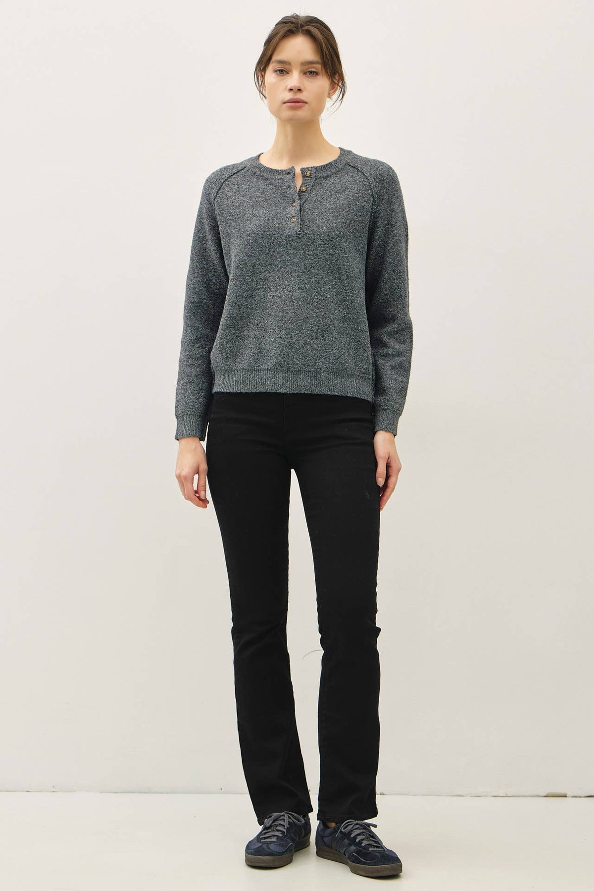 Charcoal Alpine Ultra Cozy Henley Sweater Top