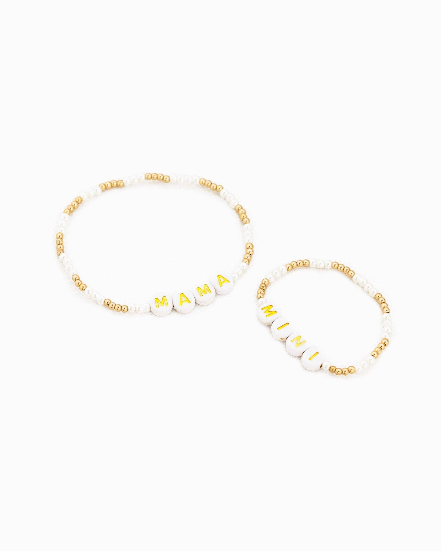 Mama Mini Gold Cream Bead Mix Bracelet Set, Feathered Farmhouse