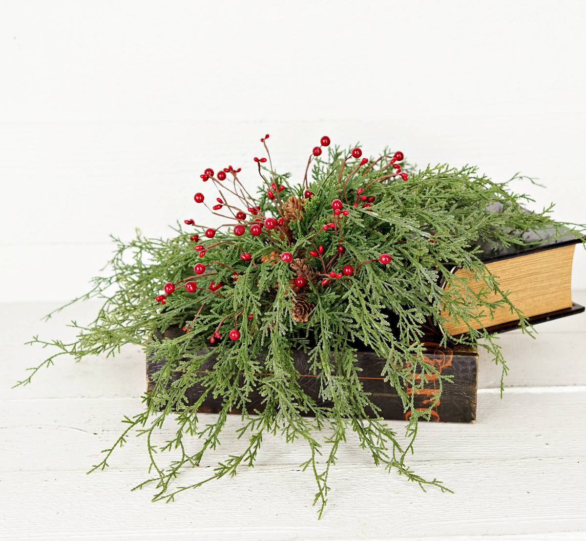 Wispy Cypress Pine with Red Berries Orb, The Feathered Farmhouse