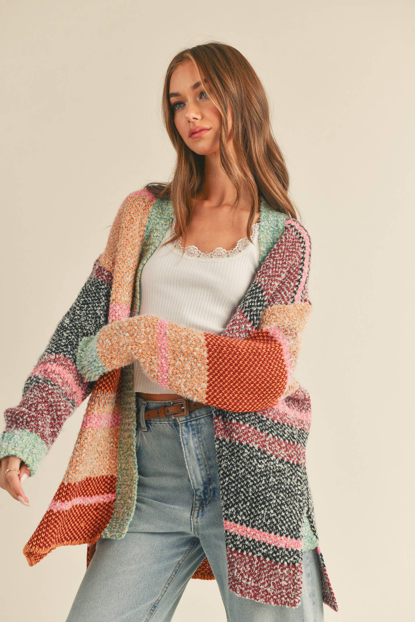 Oversized Color Block Cardigan, Feathered Farmhouse
