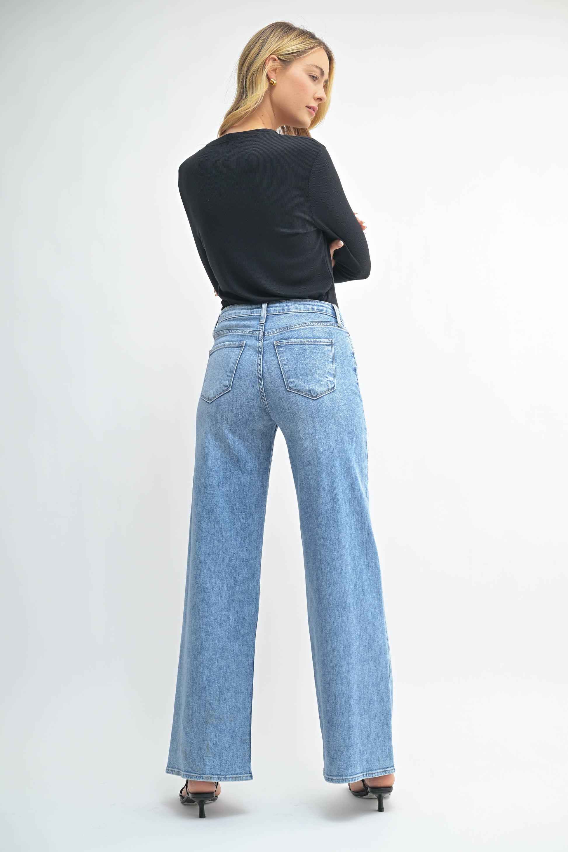 Stretchy Wide Leg Jeans, Feathered Farmhouse