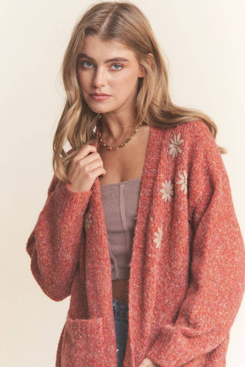 Floral Embroidered Long Body Cardigan