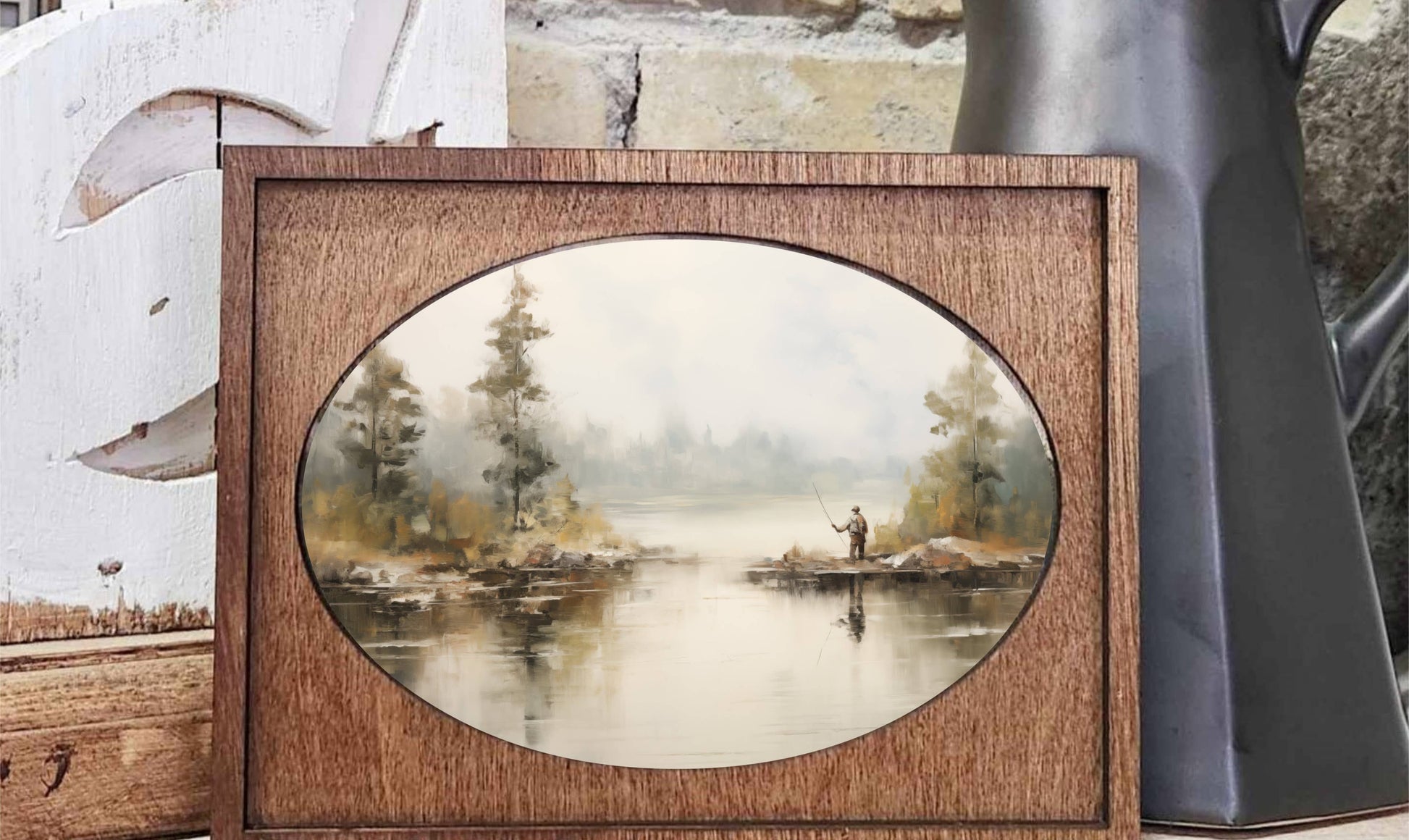 Framed Fishing Mini Art, Feathered Farmhouse