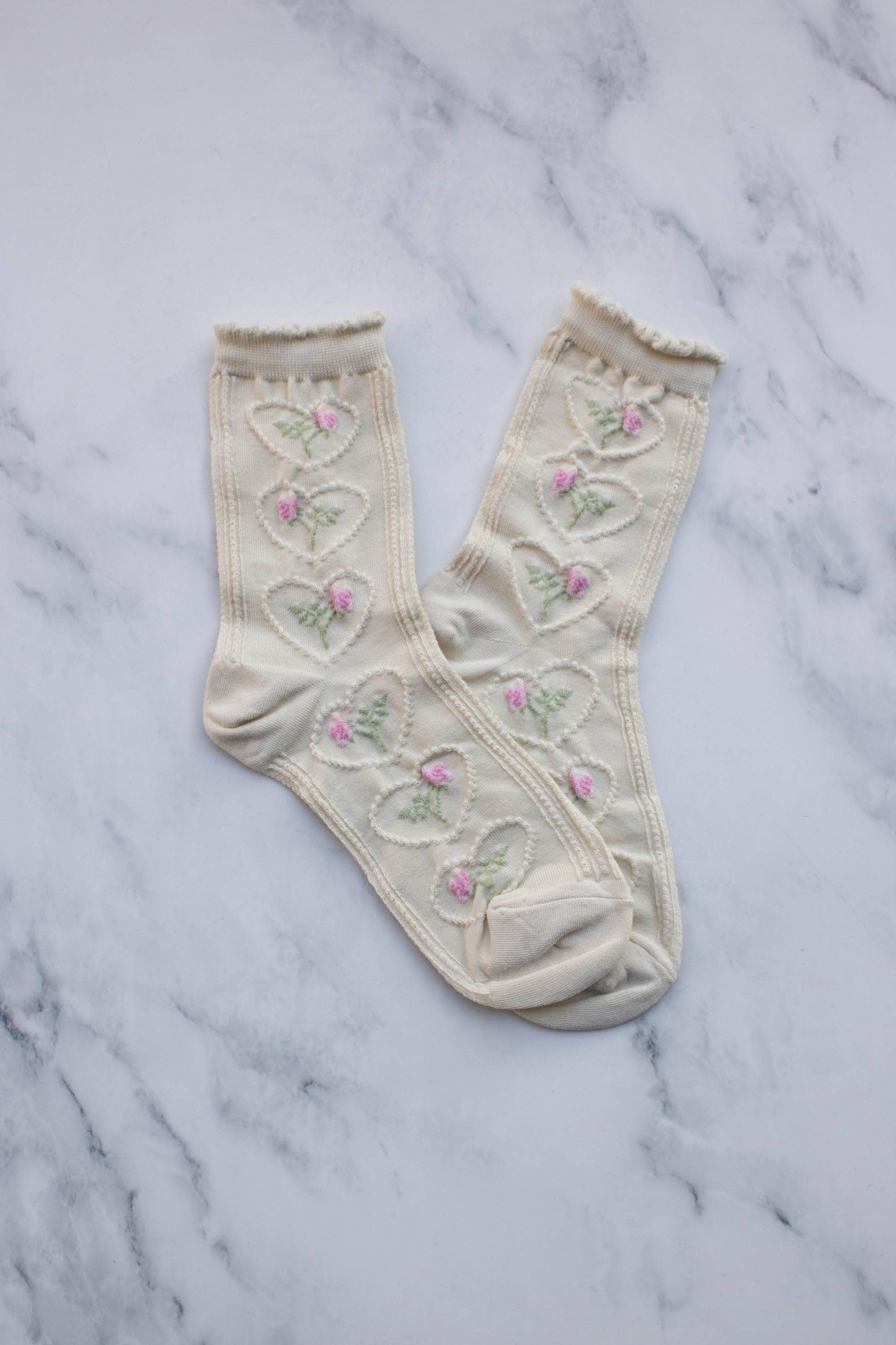 Vintage Rose & Heart Casual Socks, The Feathered Farmhouse