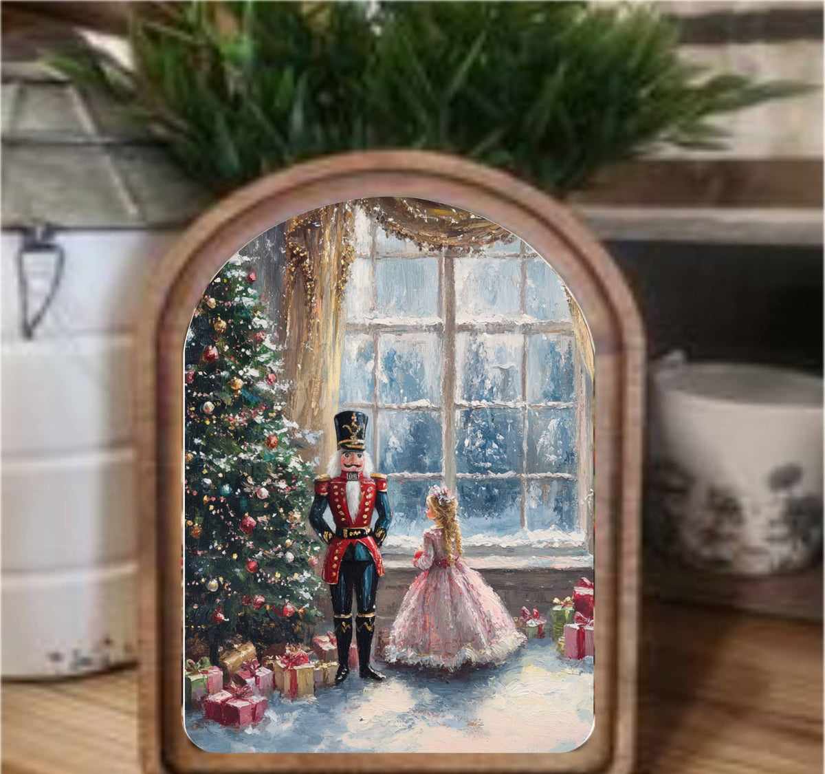 Nutcracker Ballet Framed Arch Top, Feathered Farmhouse